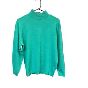 Alexa Grace Women’s M Silk Cashmere Mock Neck Sweater Teal Turquoise